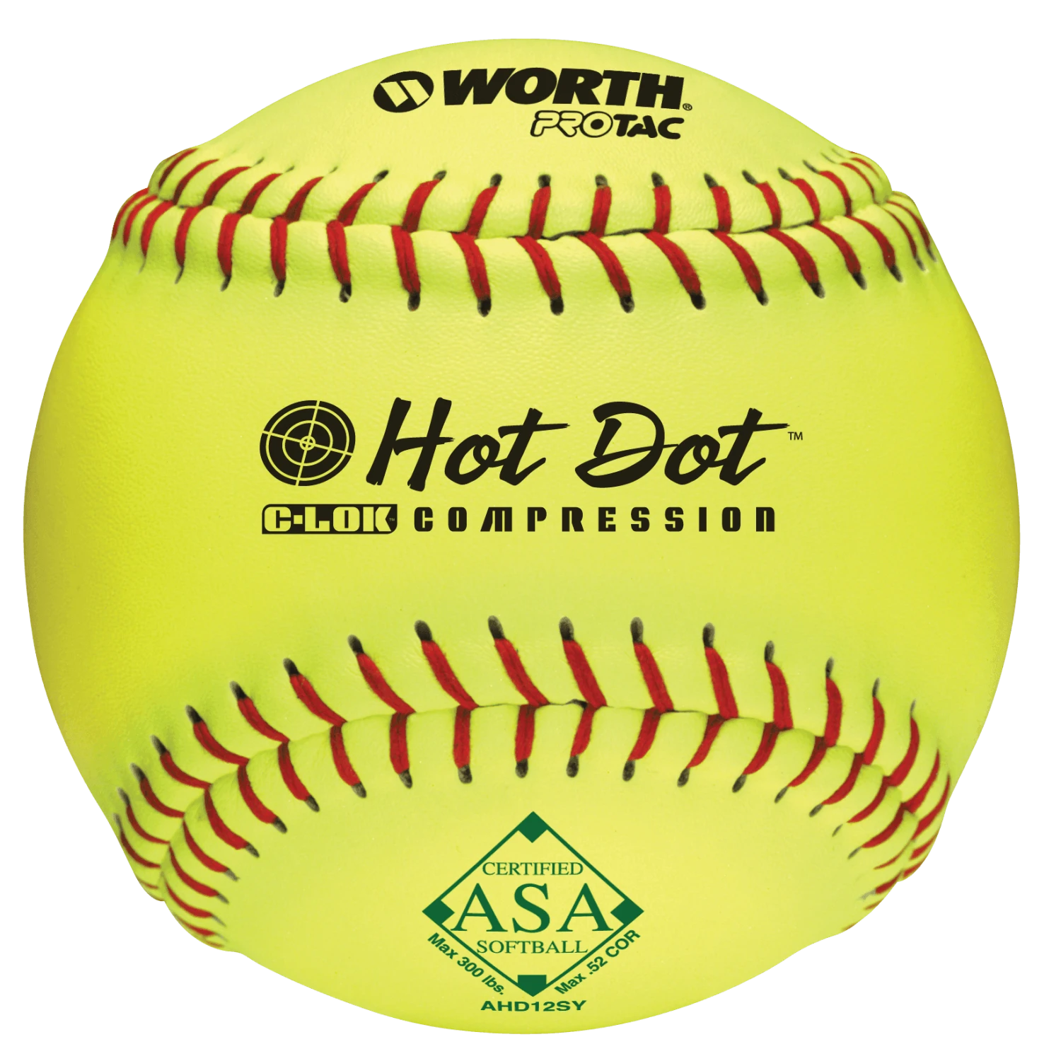 Worth 12" ASA Hot Dot Slowpitch Softballs (Dozen): AHD12SY