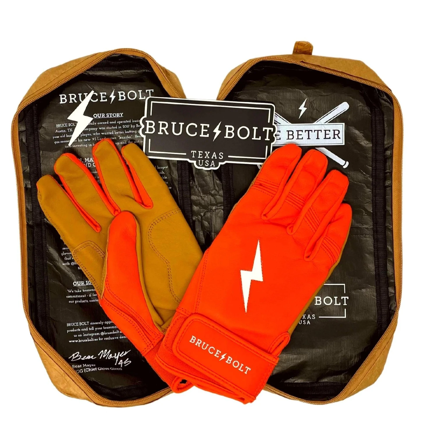 Bruce Bolt PREMIUM PRO Short Cuff Batting Gloves: Orange - Image 5